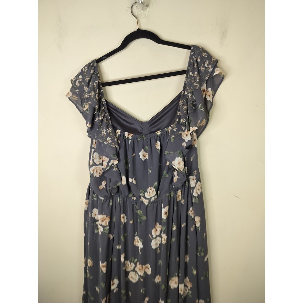 Torrid Gray Floral Chiffon Maxi Dress Ruffled Flutter Sleeve - Picture 10 of 12